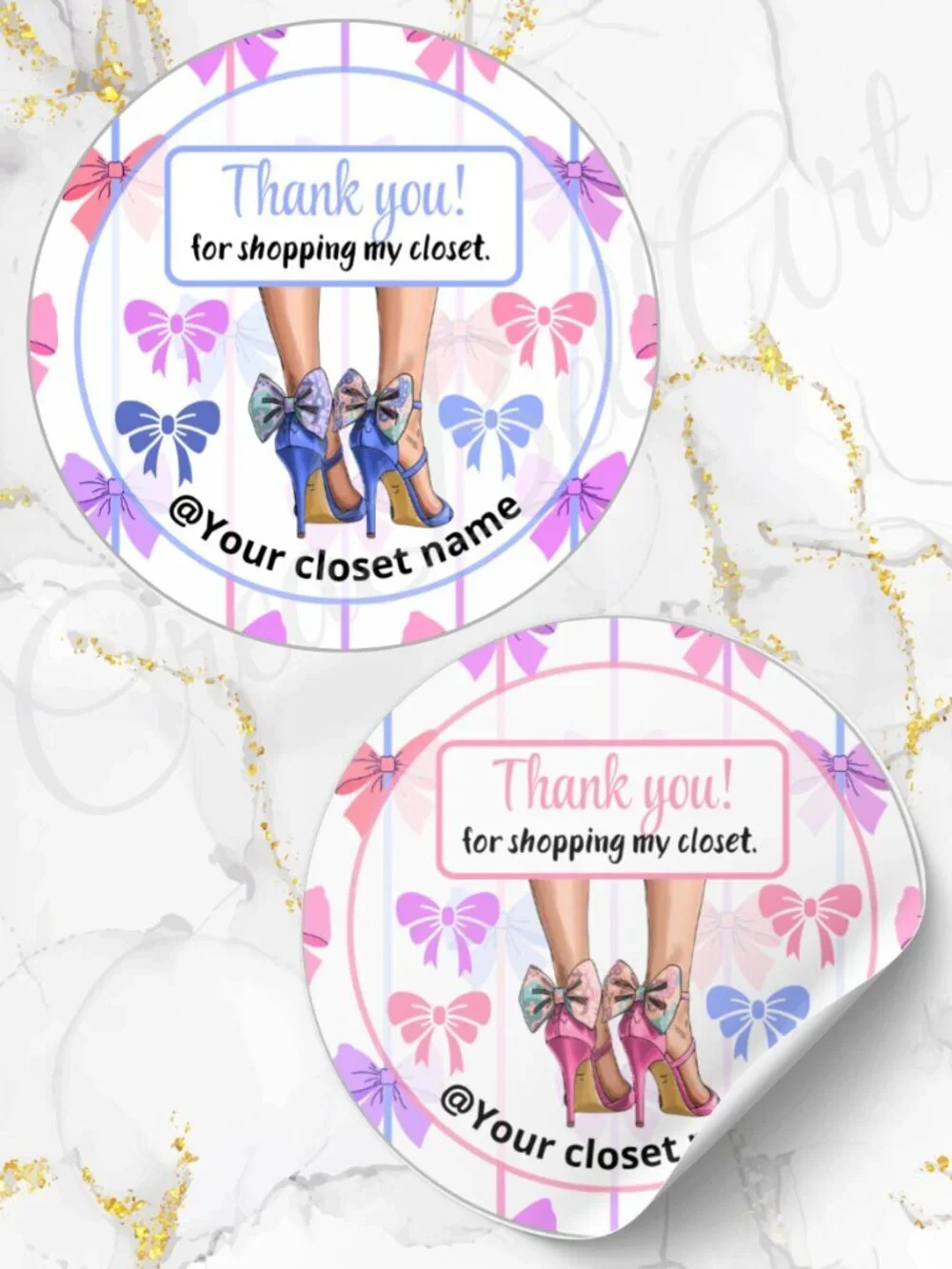 60 Personalized High Heels Thank You Stickers 2 inch Glossy